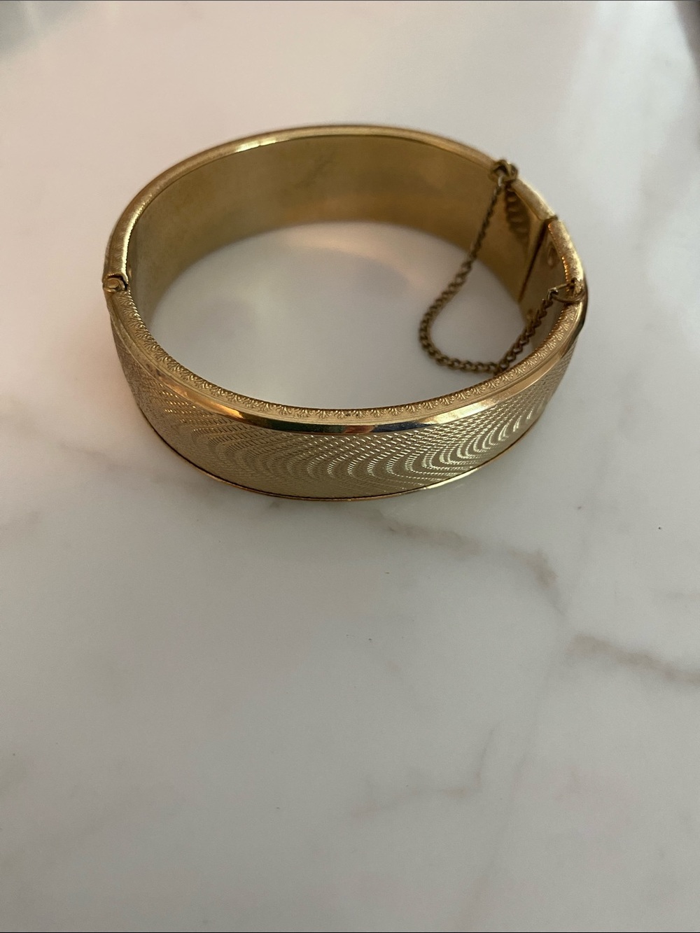 Vintage Gold-Tone Hinged Bangle Bracelet with Etched Design